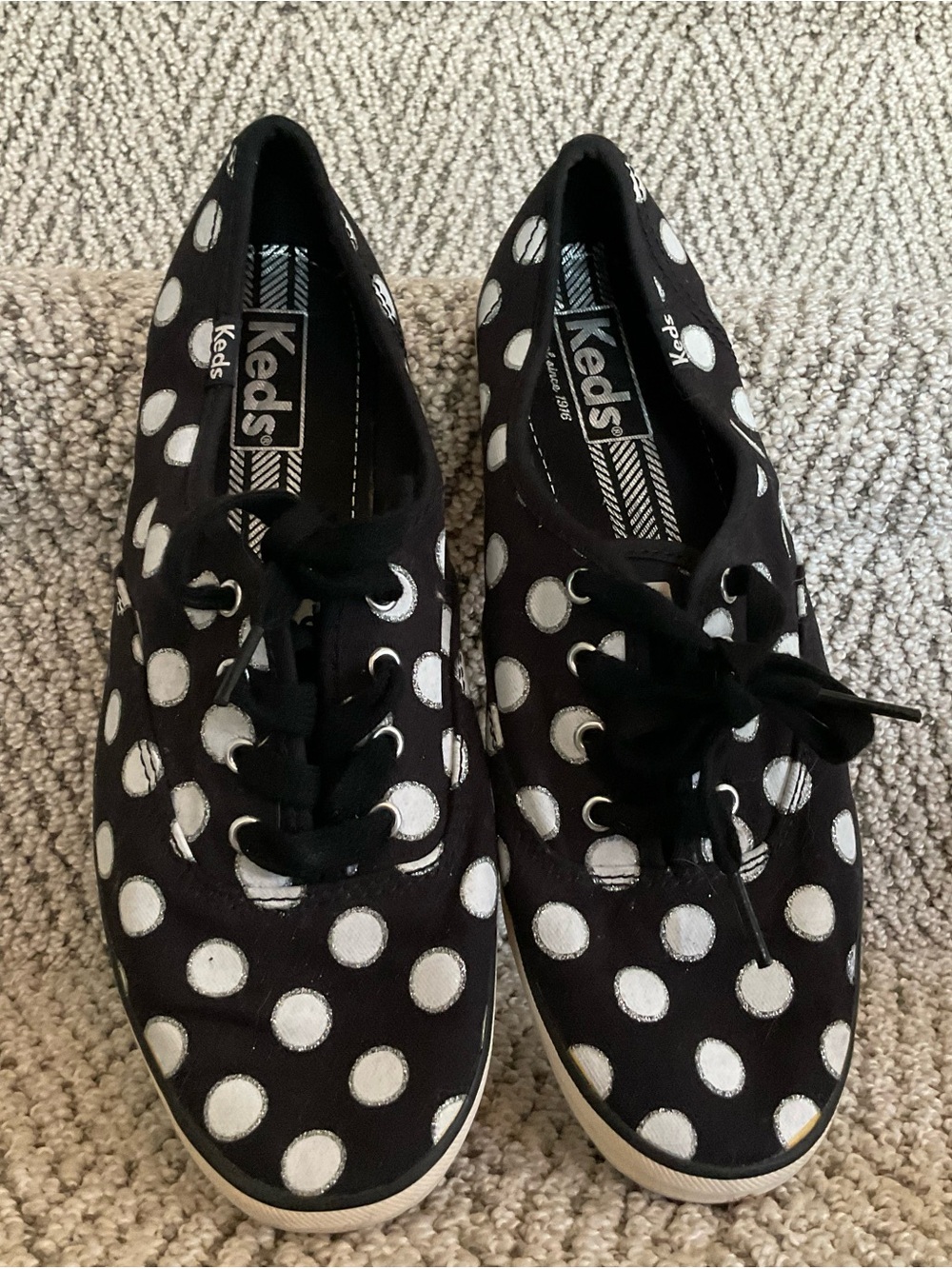 Keds Black Canvas Polka Dot Lace-Up Sneakers